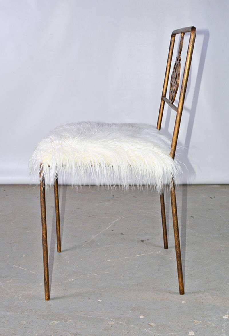 Unknown Gold Gilt Wrought Iron Chair with Shag Seat