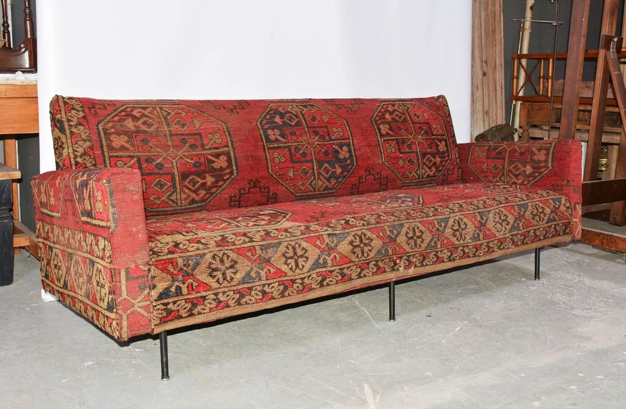 American Kilim Covered Mid-Century Modern Florence Knoll Style Sofa