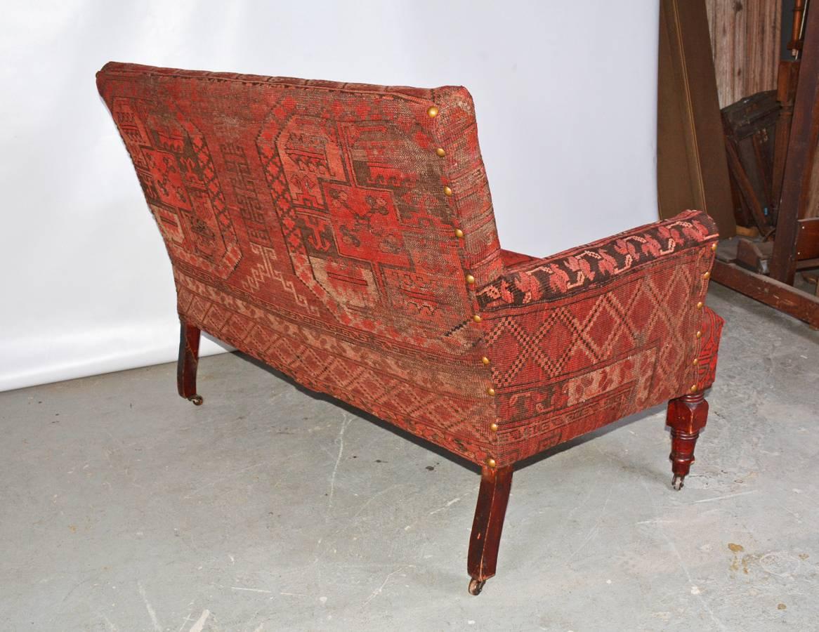American Antique Kilim Carpeted Settee