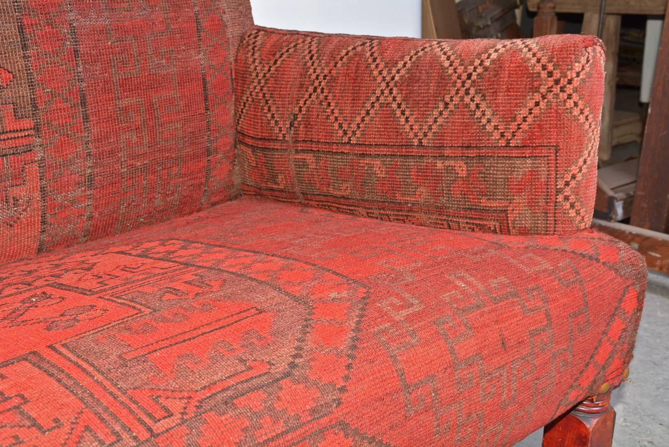 Antique Kilim Carpeted Settee In Good Condition In Sheffield, MA