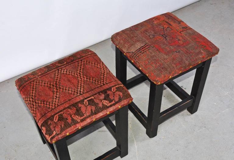 Pair of Contemporary Kilim Covered Stools For Sale at 1stDibs