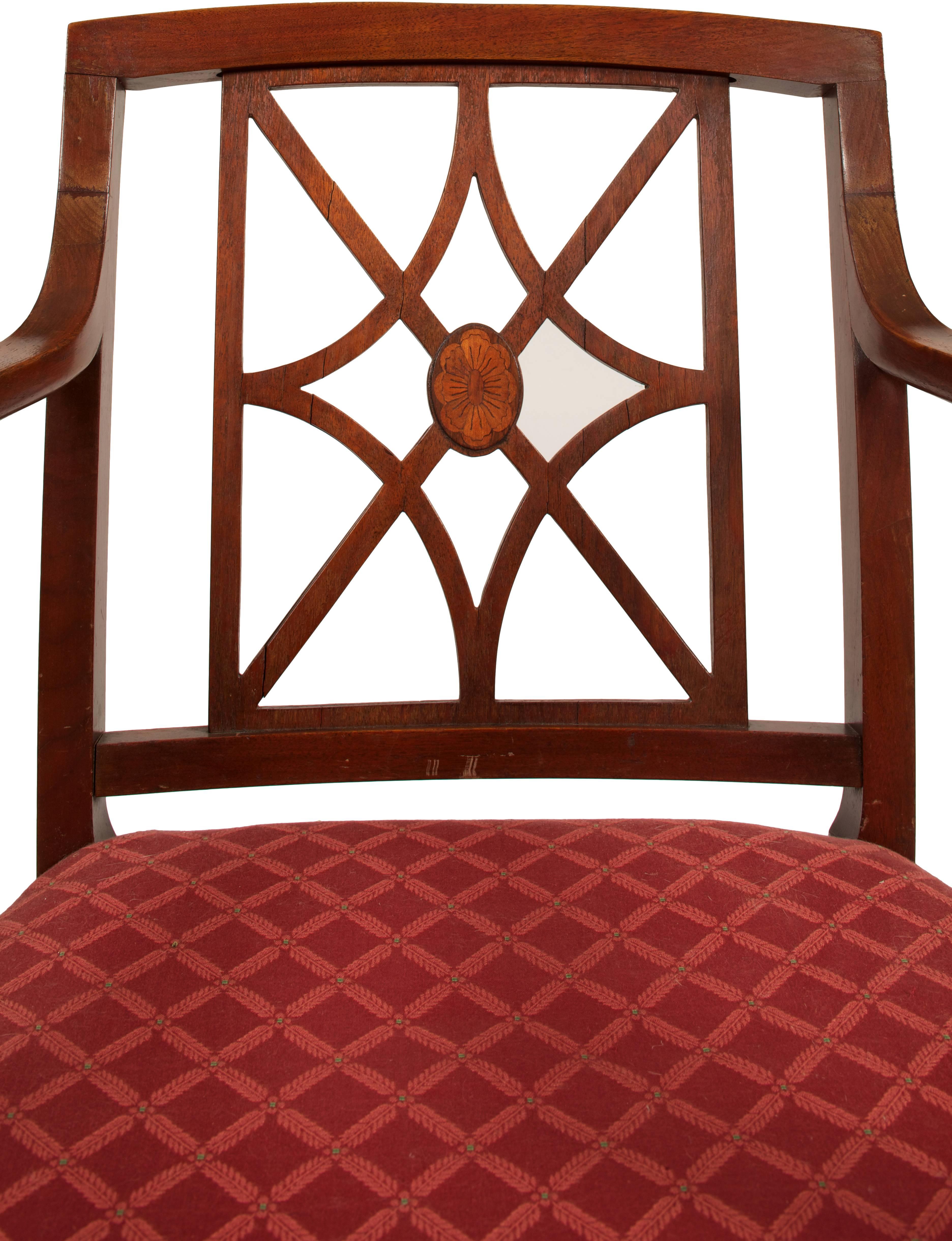 Chippendale Sheraton Style Fretwork Armchair For Sale