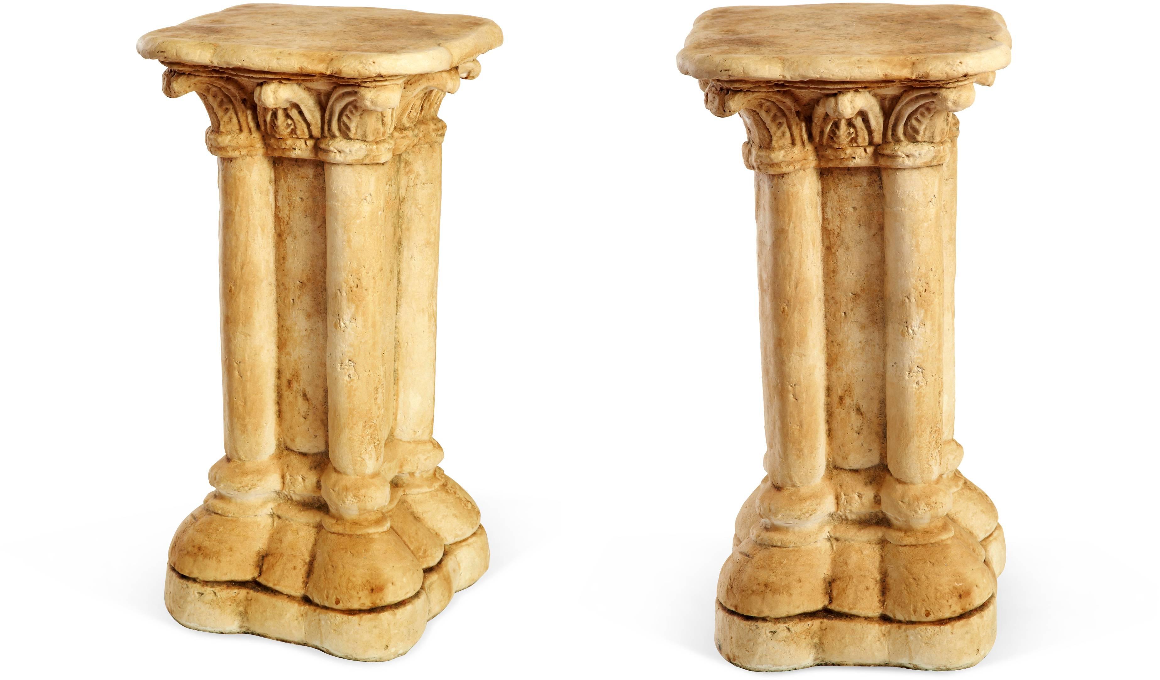 Pair of Italian Renaissance style cast concrete pedestals. Add a top of your choice for a perfect console table, sofa table, sideboard or buffet table.
Search term: neoclassical.