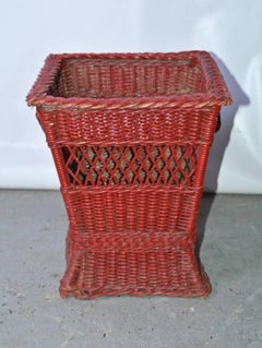 Red Wicker Trash Basket