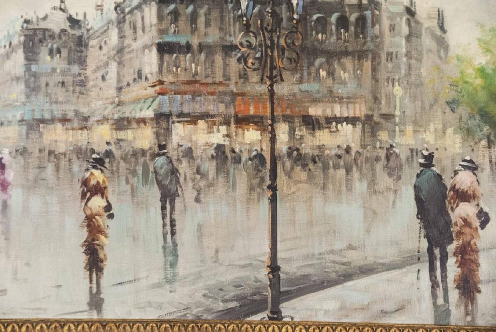Expressionist Oil on Canvas Paris Street Scene For Sale