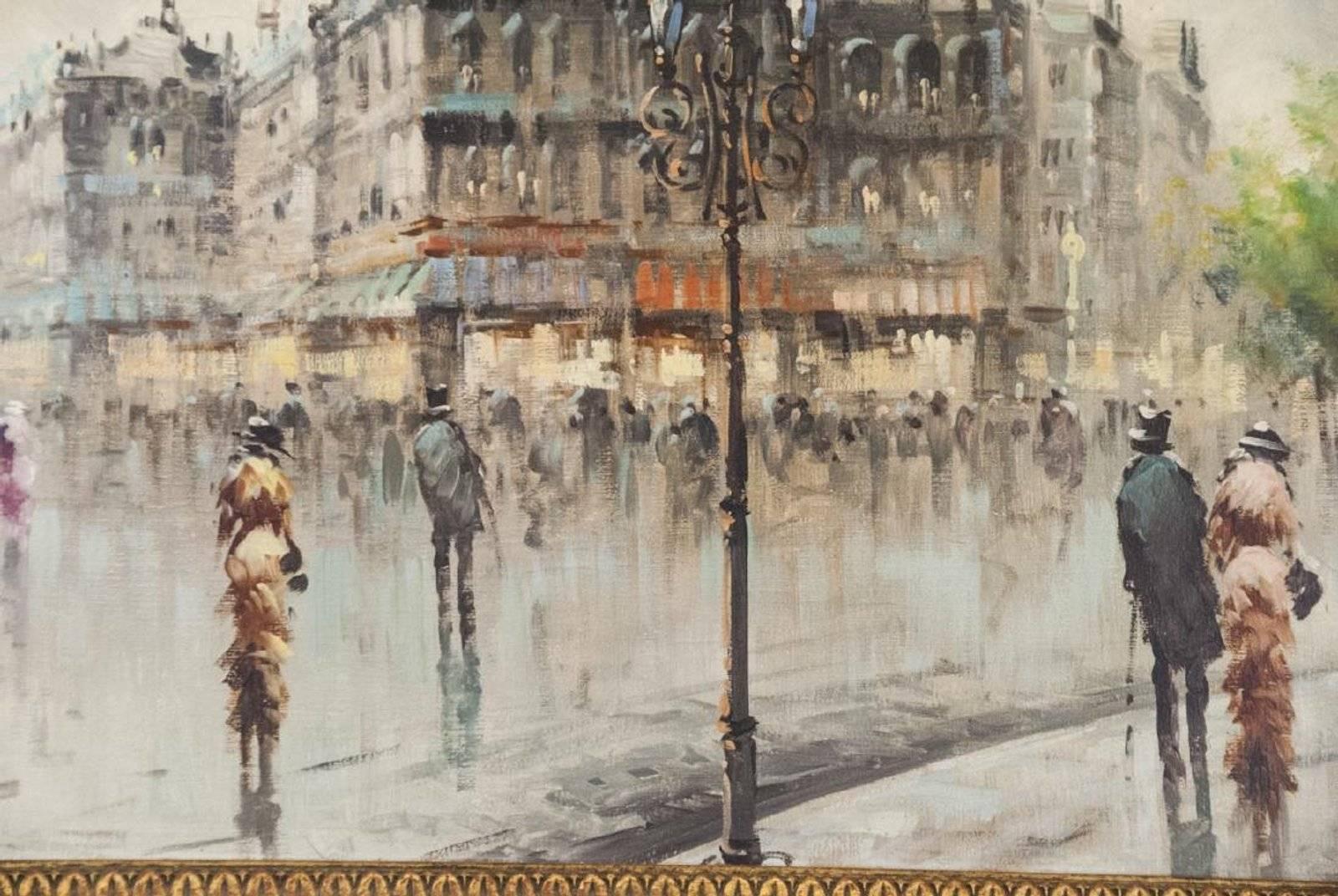 Expressionist Oil on Canvas Paris Street Scene