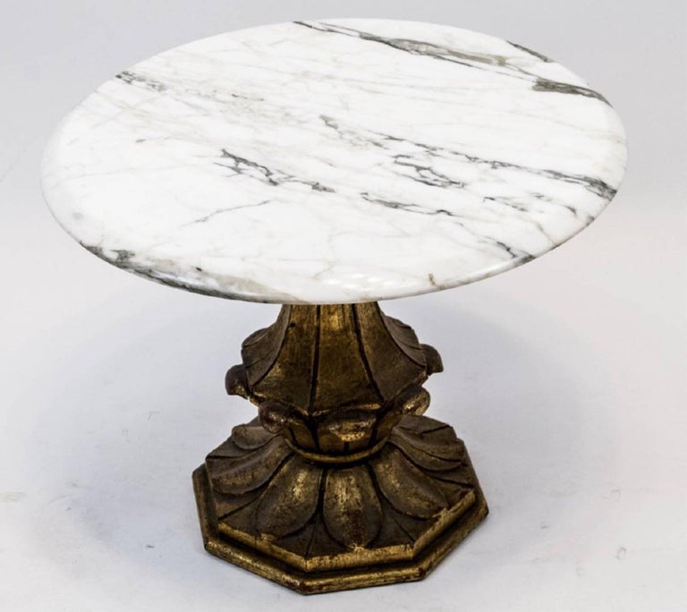Vintage Round Accent Table with Marble Top and Giltwood Base For Sale