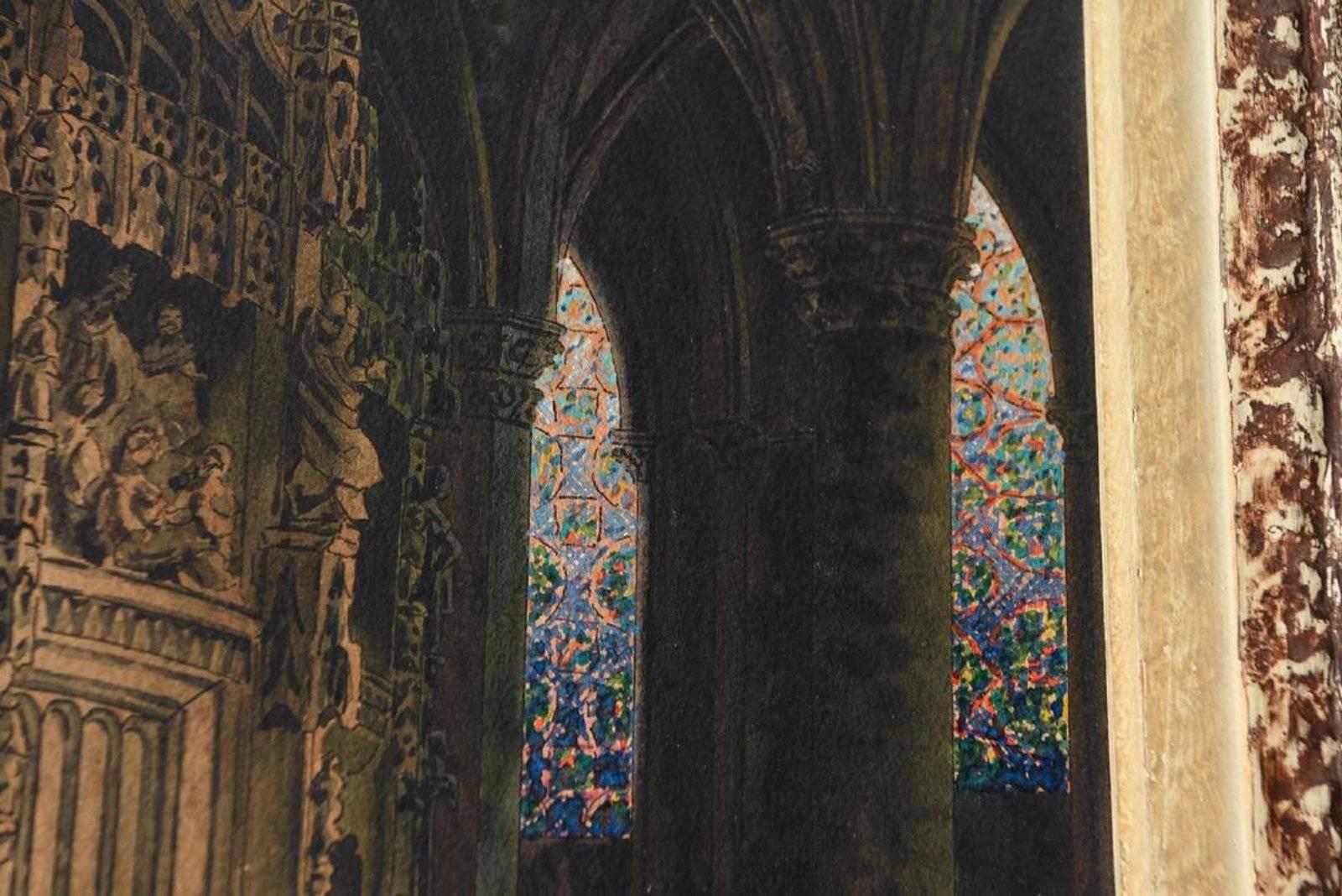 19th Century Watercolor of a Cathedral For Sale 1