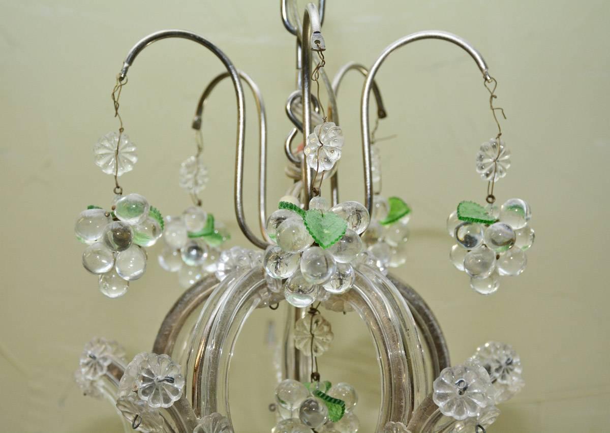 French Small Vintage Crystal and Grape Cluster Motif Chandelier For Sale