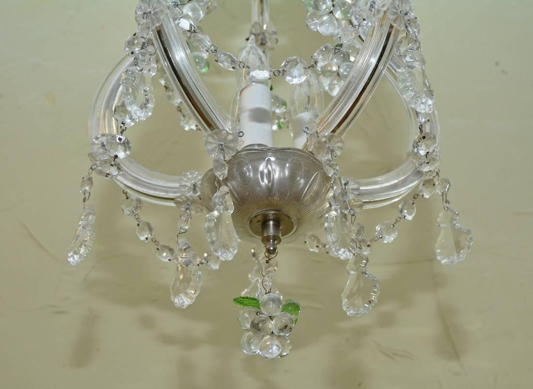 Small Vintage Crystal and Grape Cluster Motif Chandelier In Good Condition For Sale In Sheffield, MA