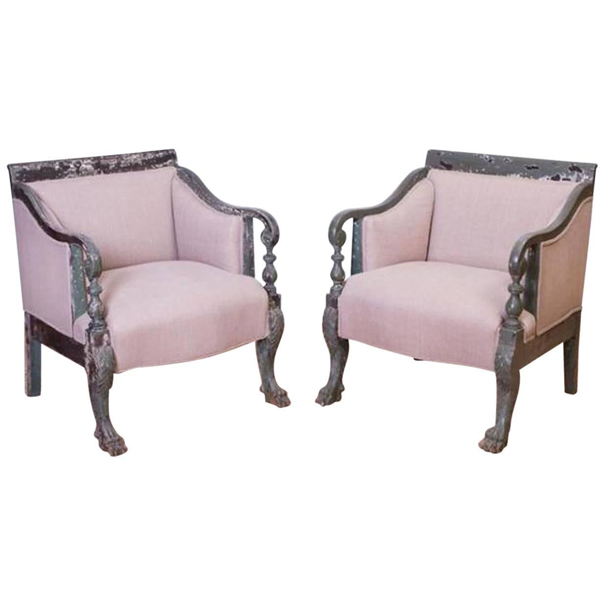 Pair of Empire Revival Style Painted Armchairs