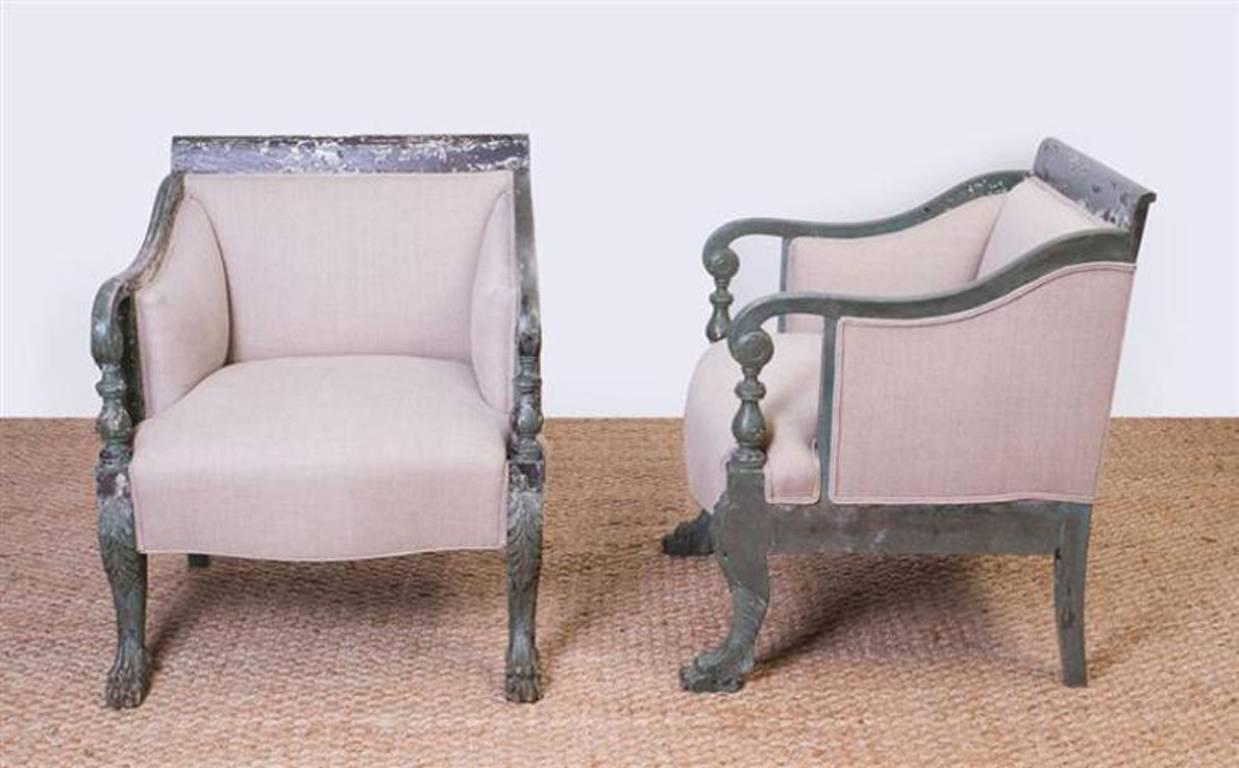 Pair of Empire Revival Style Painted Armchairs 1