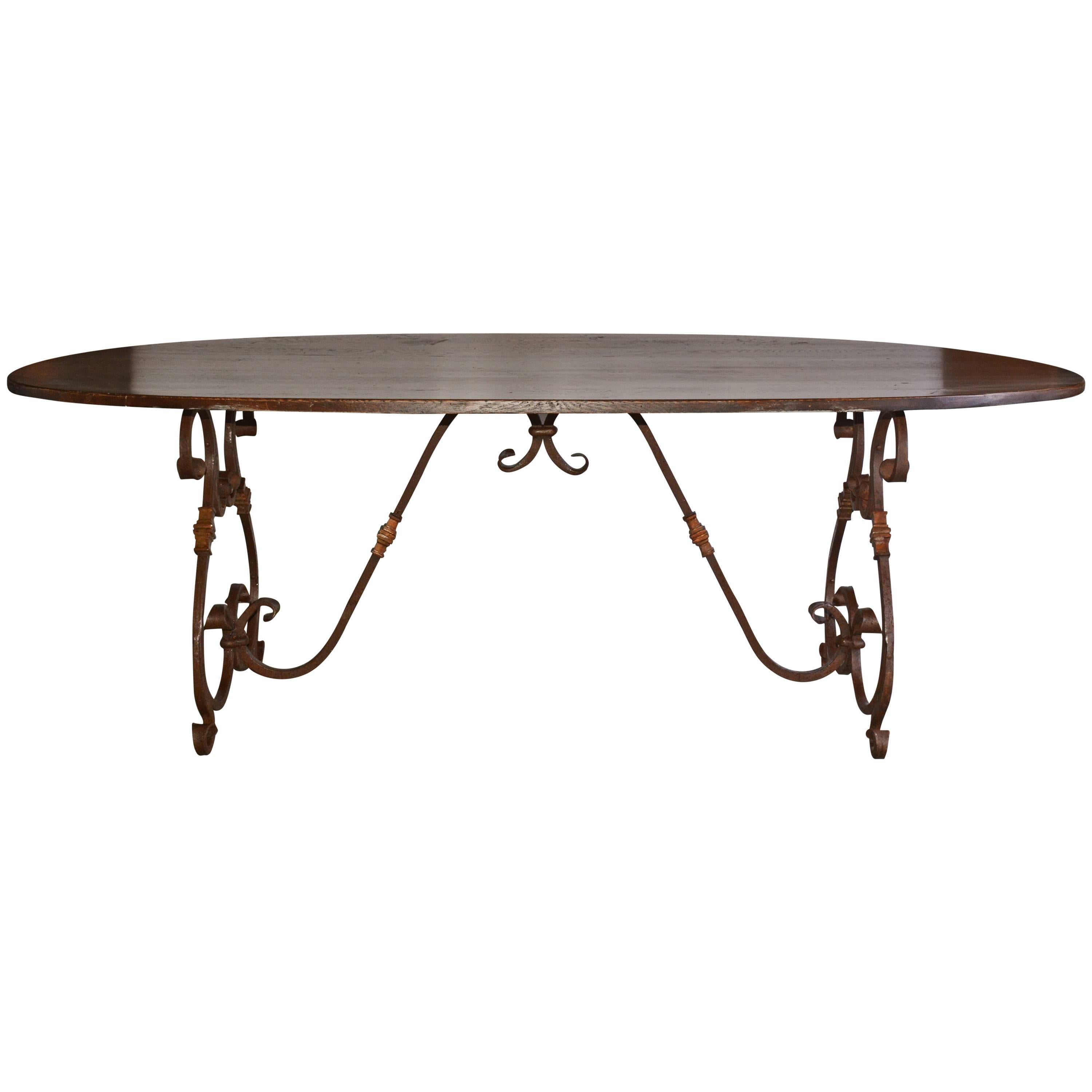 French Inspired Metal Base Oval Dining Table