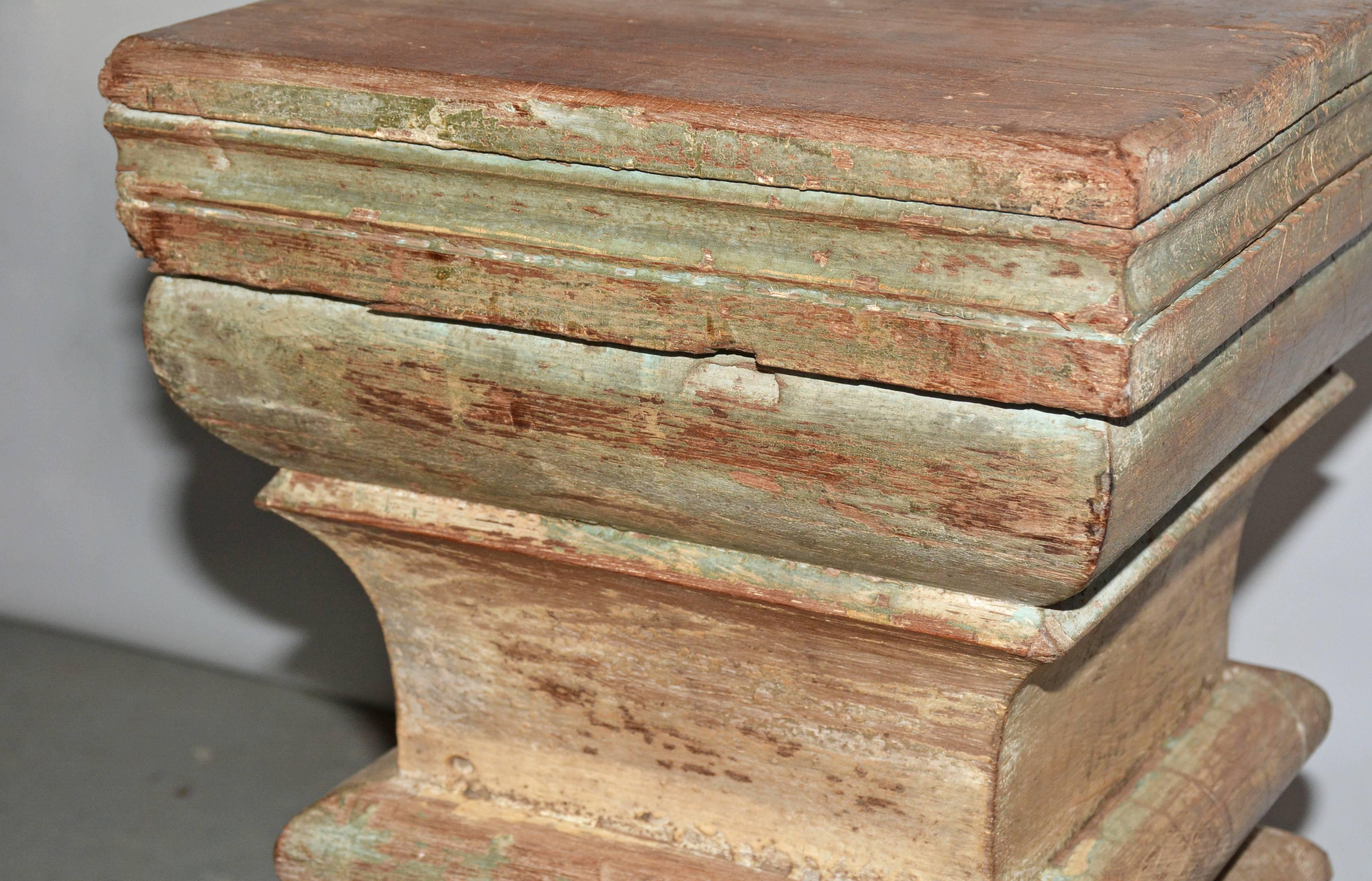 Classical Greek Antique Rustic Carved Wood Side Table