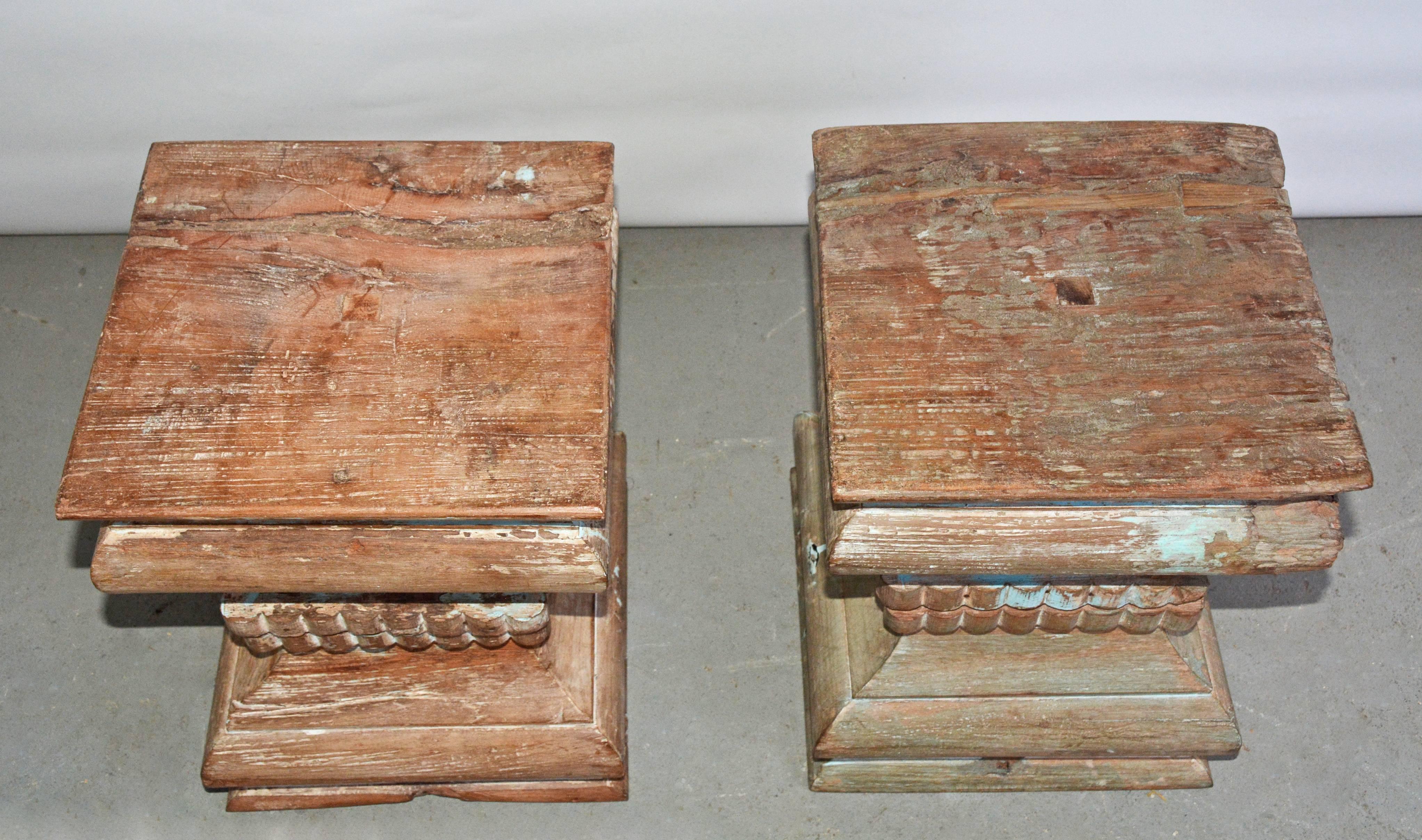 Anglo Raj Almost a Pair of Antique Carved Wood Side Tables