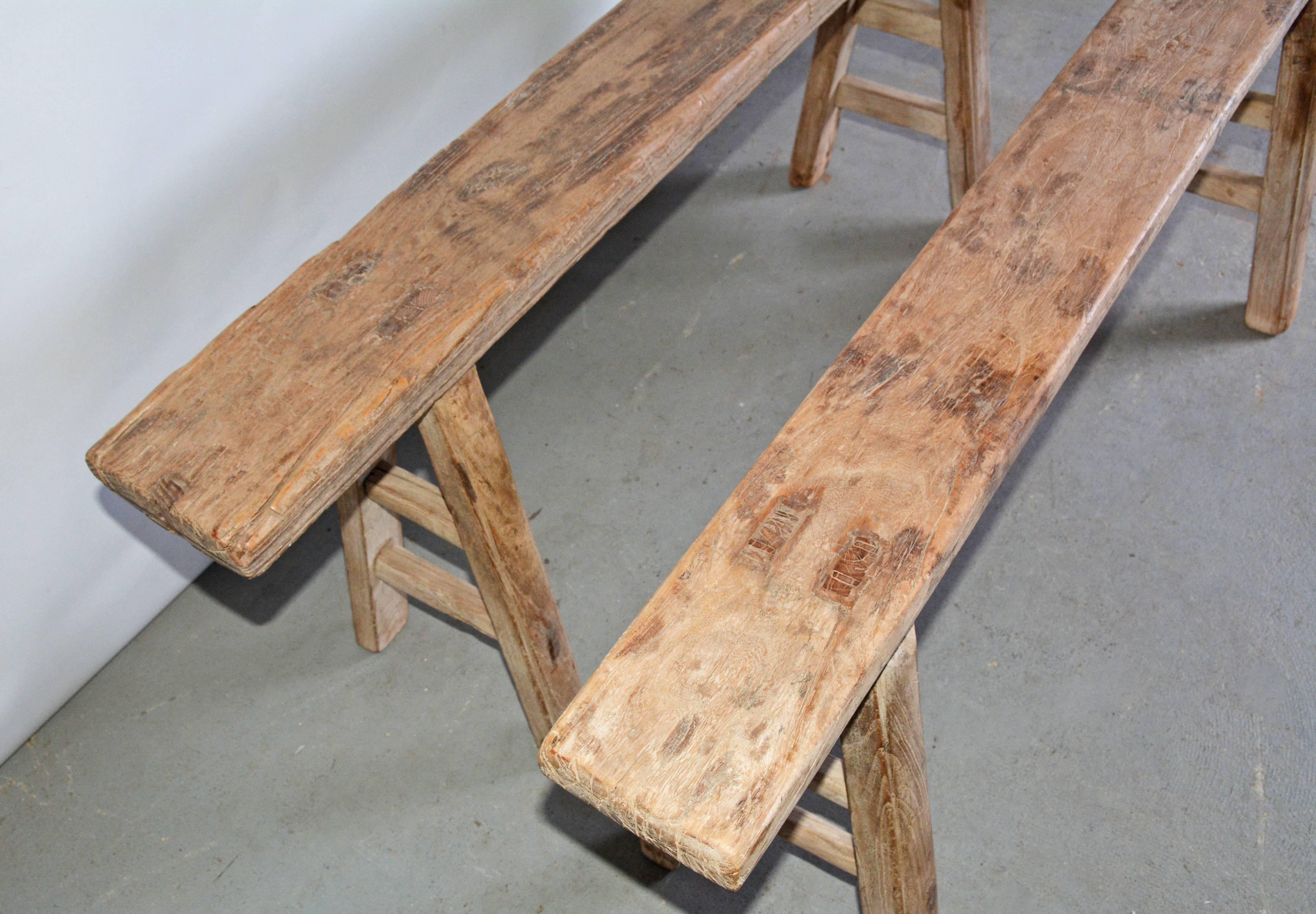 Chinese Rustic Antique Teak Bench-Sold Singly