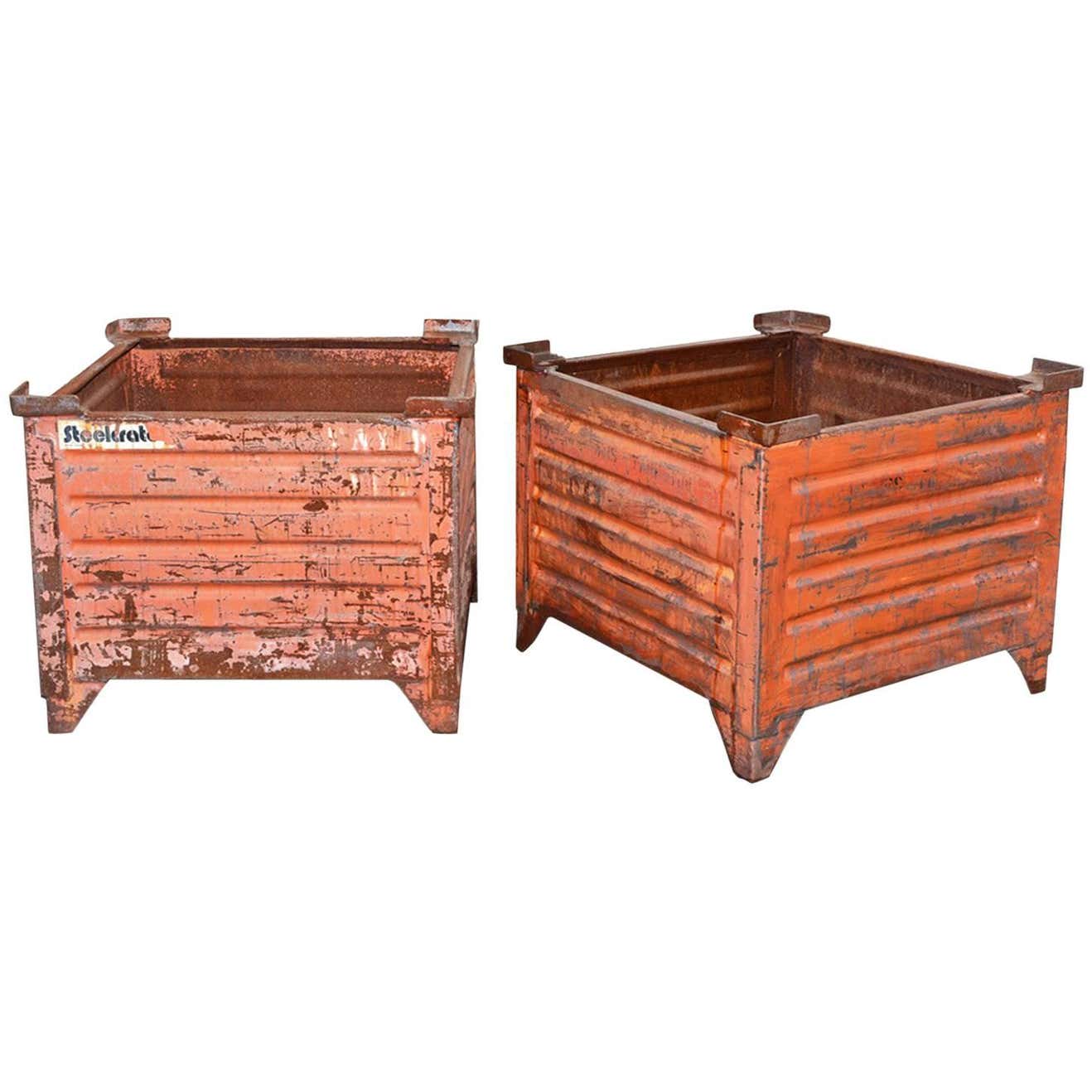 Pair of Vintage Painted Steel Container Planters at 1stDibs