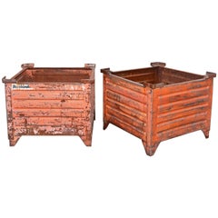 Pair of Vintage Painted Steel Container Planters