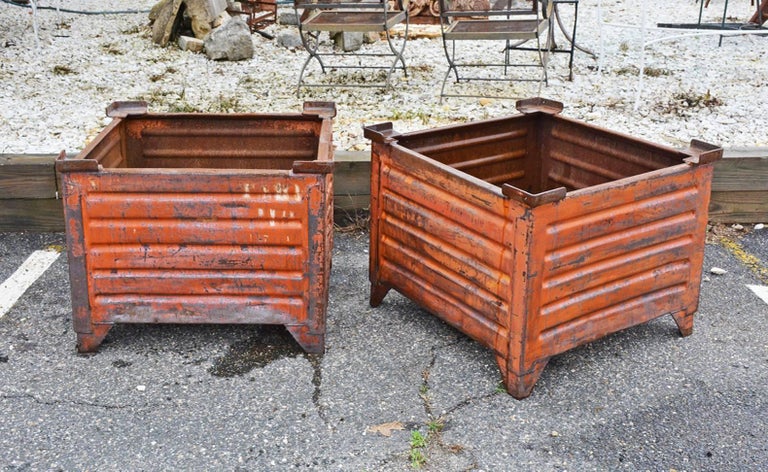 Pair of Vintage Painted Steel Container Planters at 1stDibs