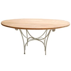 Vintage Indoor or Outdoor Round Teak and Metal Base Garden Dining Table