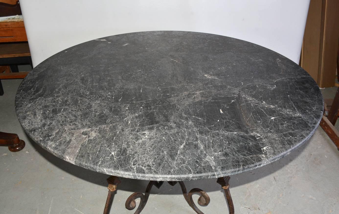 Machine-Made Continental Wrought Iron and Marble Dining Table