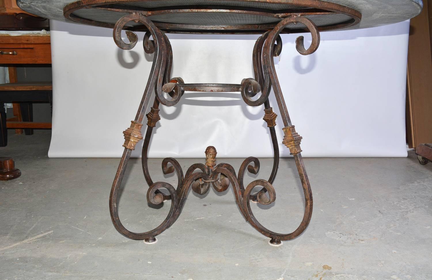 Continental Wrought Iron and Marble Dining Table In Good Condition In Sheffield, MA