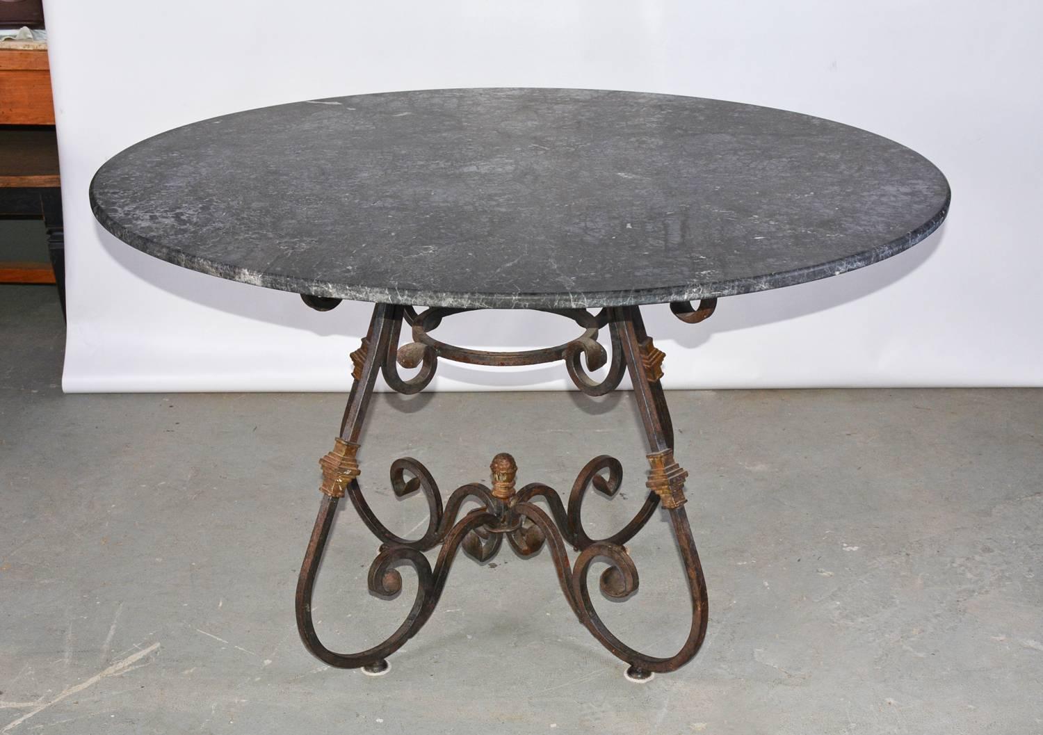 20th Century Continental Wrought Iron and Marble Dining Table