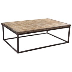 Antique Industrial-Style Plank Top Coffee Table