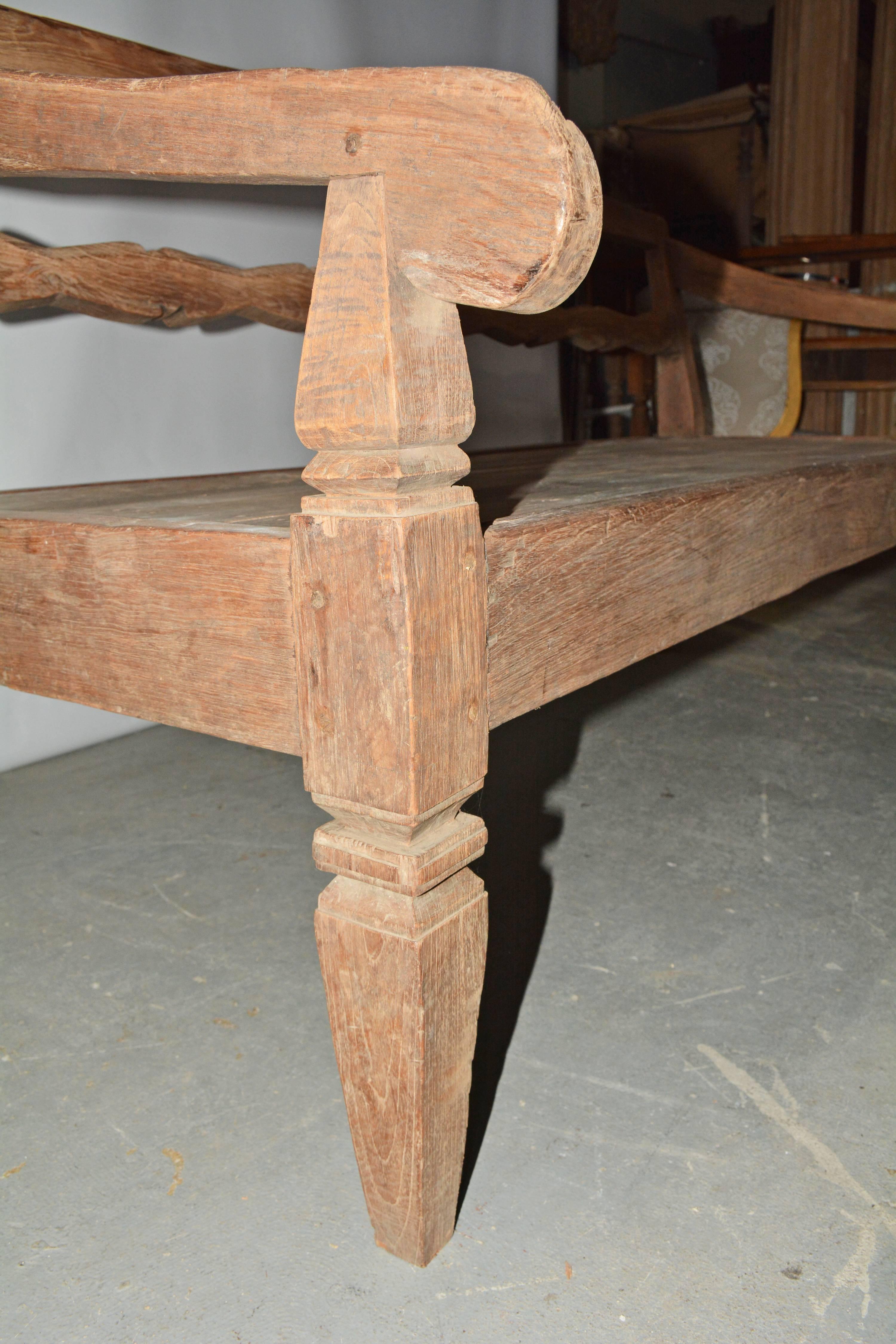 Rustic Antique Asian Teak Wood Daybed Bench