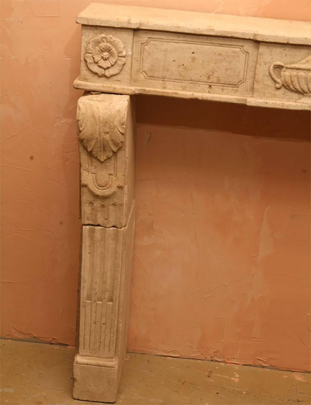 18th Century French Limestone Fire Surround In Good Condition For Sale In Sheffield, MA