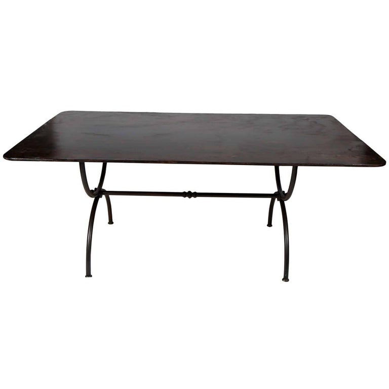 Indoor/Outdoor Metal Top and Base Garden Dining Table For Sale