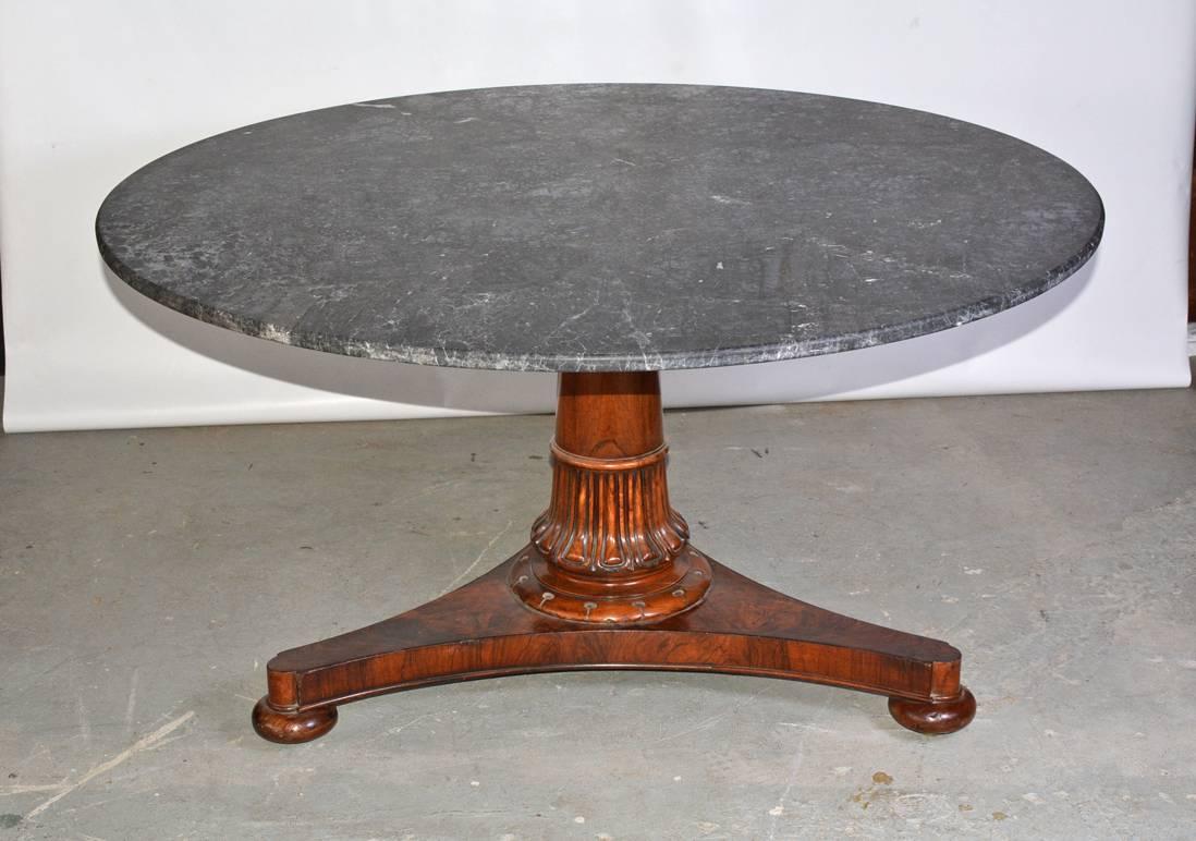 Early 19th century English Regency rosewood tripod pedestal base. Listing does not include marble top as shown in photo.