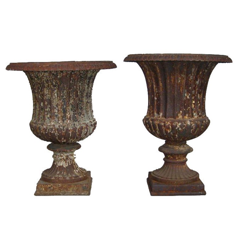 2 Cast Iron Classical Garden Urns For Sale at 1stDibs