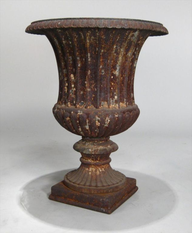19th Century 2 Cast Iron Classical  Garden Urns For Sale