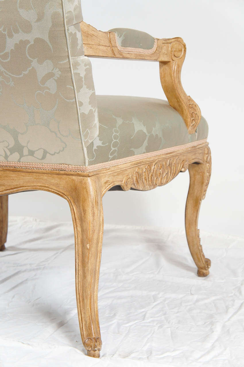 American Louis XIV Style Chair, Silk Damask Upholstery