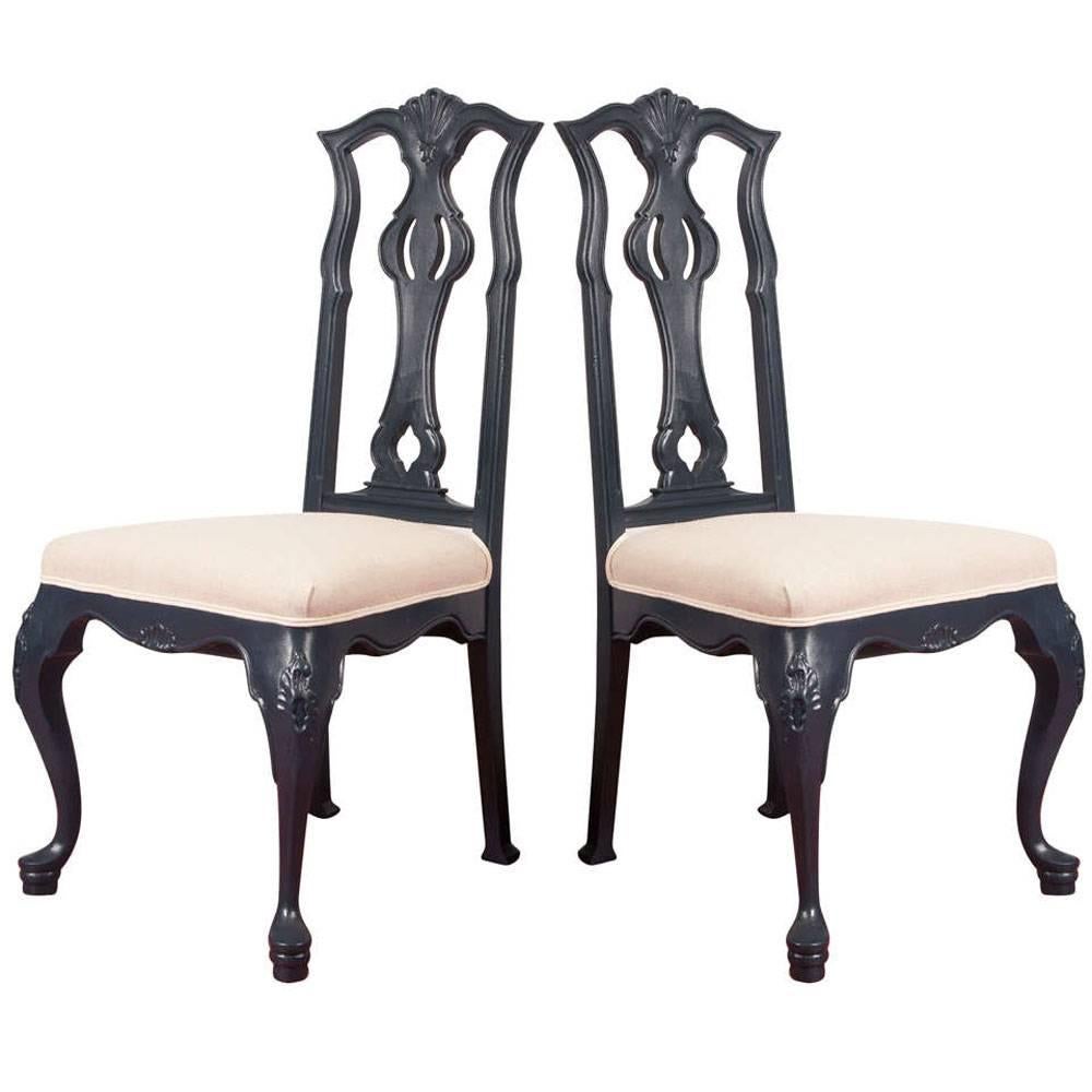 Venetian Rococo Style Painted Side Chairs, Pair For Sale