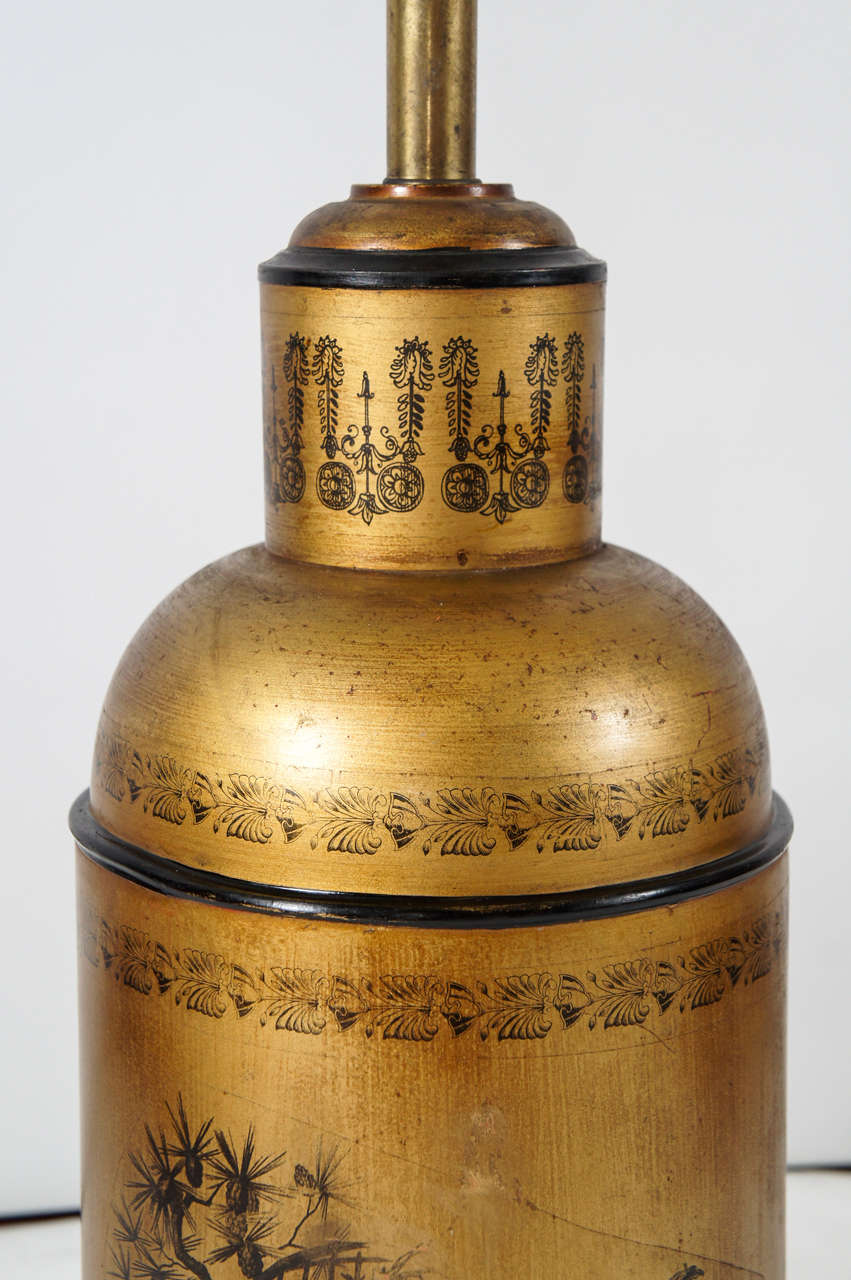 American Chinoiserie Tea Canister Tole Lamp For Sale