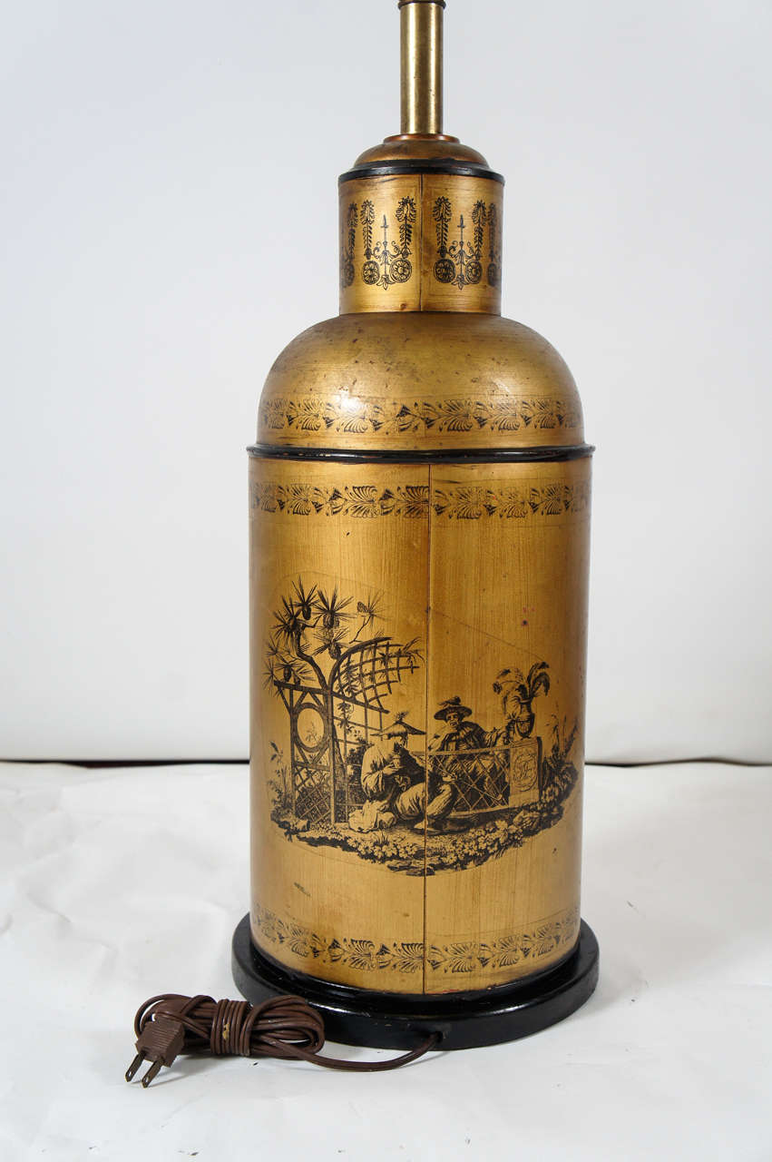 Mid-20th Century Chinoiserie Tea Canister Tole Lamp For Sale