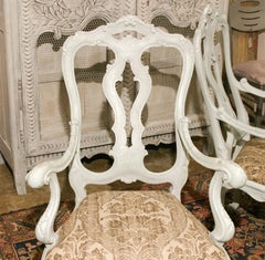 Pair of Blue-Grey Painted Venetian Rococo Style Armchairs