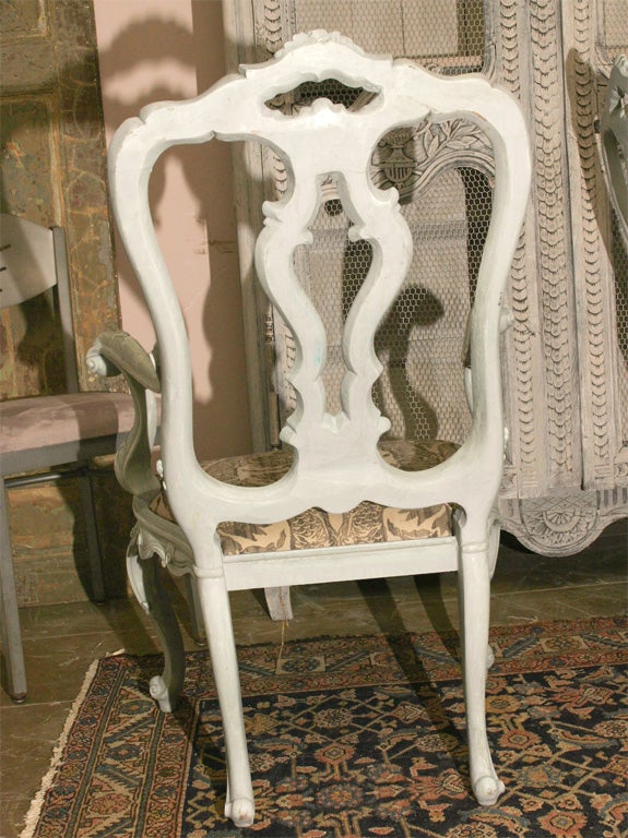 Portuguese Pair of Blue-Grey Painted Venetian Rococo Style Armchairs