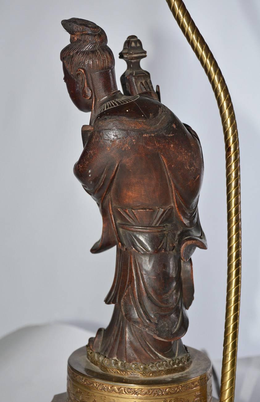 American Vintage Chinese Figure Lamp Yes We Have It, on Your Desk For Sale