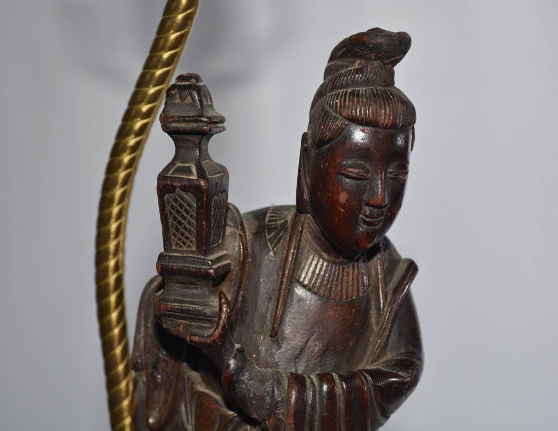 Embossed Vintage Chinese Figure Lamp Yes We Have It, on Your Desk For Sale