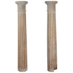 Antique Pair of Classical Tuscan Wood Columns