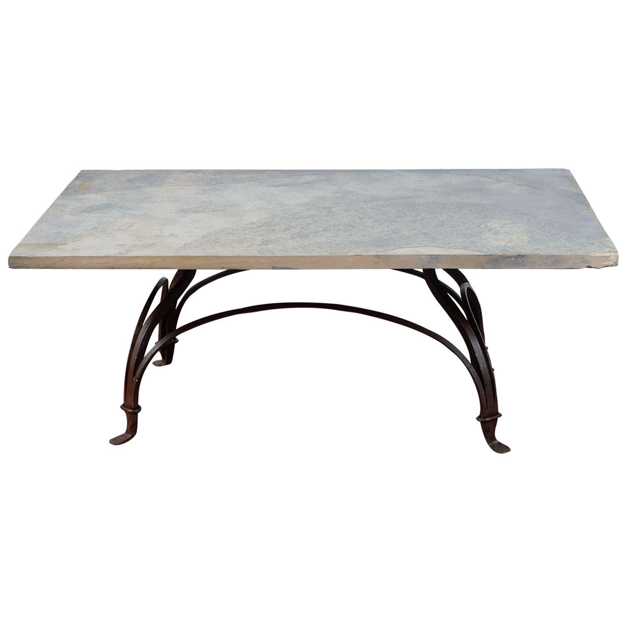 Wrought Iron and Stone Garden Coffee Table