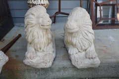 Pair of Sculpted Stone Lion Garden Statues