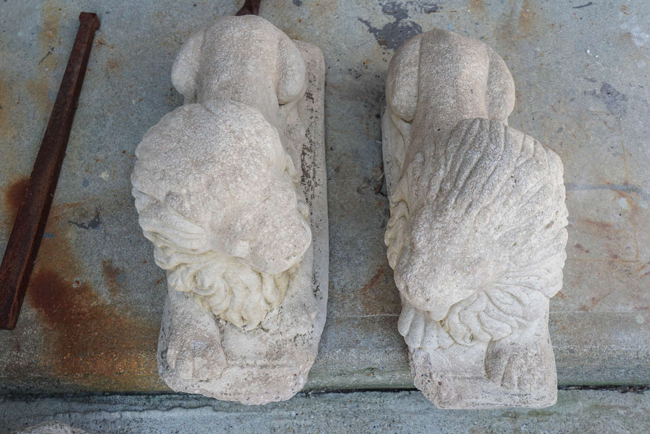 Classical Roman Pair of Sculpted Stone Lion Garden Statues For Sale
