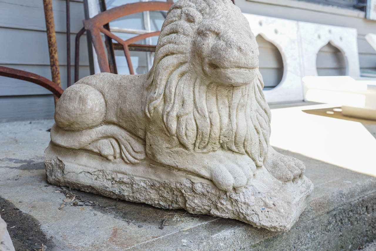 Pair of Sculpted Stone Lion Garden Statues For Sale 1