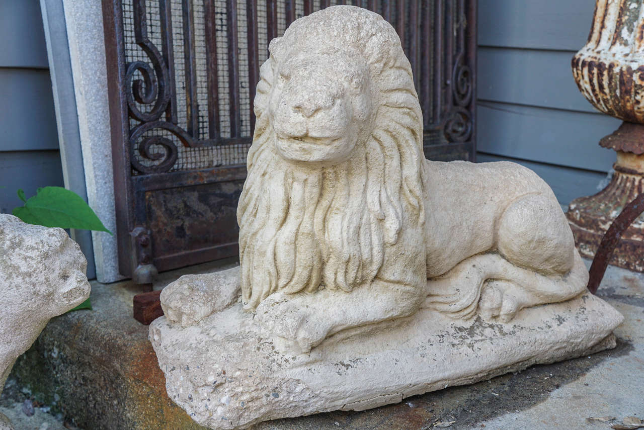 Pair of Sculpted Stone Lion Garden Statues For Sale 3