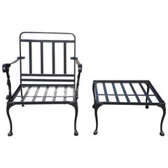 Retro Outdoor Porch or Garden Lounge Chair and Matching Stool
