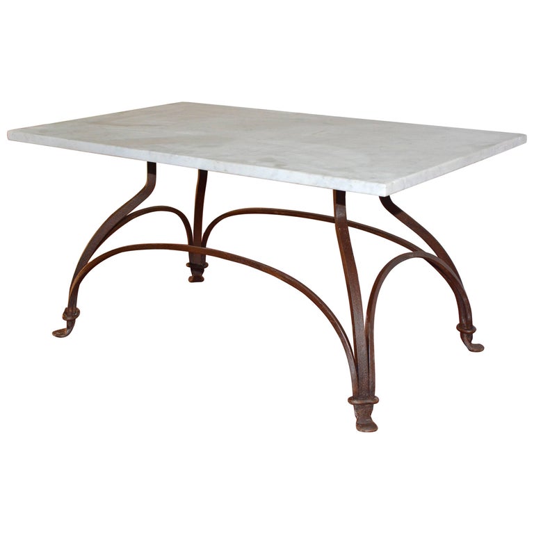 Marble and Wrought Iron Coffee Table For Sale at 1stDibs